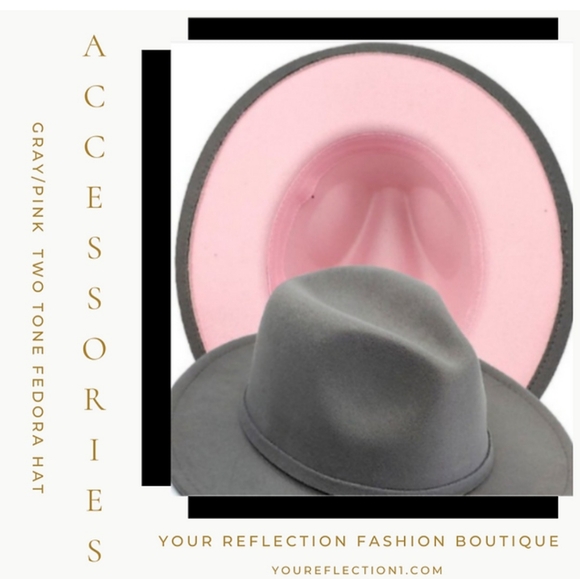 Two Tone Fedora Hat - Gray/Pink - Picture 1 of 1